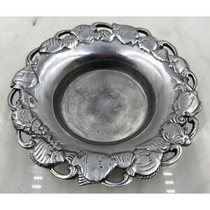 VTG Otagiri Trinket Dish Bowl 3D Silver Pewter?  Fish Seashell Beach Theme